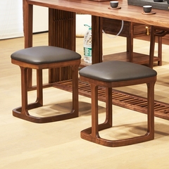 北美黑胡桃木茶凳设计师茶桌凳子纳帕牛皮梳妆实木凳餐凳原木书凳