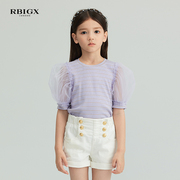 RBIGX瑞比克童装夏季网纱泡泡袖潮流公主上衣甜美女童短袖T恤