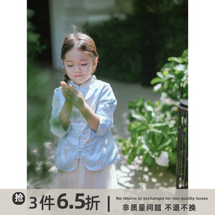 史豌豆(史豌豆)女童清新优雅七分袖旗袍2023中式复古洋气上衣半裙套装