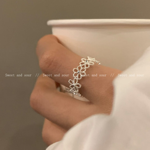 韩版镂空花朵戒指女小众设计高级感个性冷淡风食指戒独特百搭指环