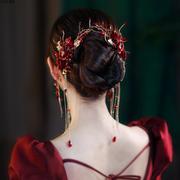2023年配旗袍的簪子，红色发簪结婚古风订婚流苏新中式订婚盘发头饰