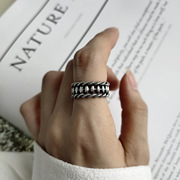 925纯银戒指网红同款个性，小众复古橄榄戒指女ins极简食指开口指环