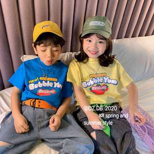 儿童夏装韩国童装短袖t恤潮男女童宝宝，字母印花草莓半袖上衣7
