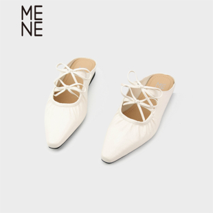 MENE（女鞋）法式包头半拖凉鞋一脚蹬2025蝴蝶结银色气质甜美女鞋