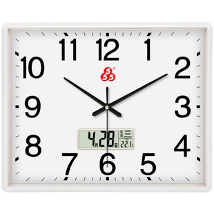 上海三五牌钟表555客厅卧室简约石英钟现代时尚，静音壁挂钟表长方
