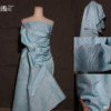 蓝色立体流水纹理双面提花面料创意高档裙子汉服礼服设计师布料