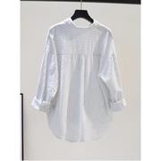 竖条纹天丝棉衬衫女款2023韩版文艺，范气质(范气质，)小清新防晒衬衣外套