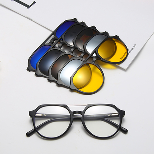 复古双梁tr90眼镜架近视偏光太阳镜磁吸套镜双层墨镜驾驶夹片