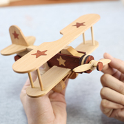 双翼飞机模型玩具木质家庭创意摆件家居桌面装饰工艺翼机原木DIY