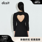 dzzit地素奥莱春款简约黑色灯笼袖中袖连衣裙女3D1O6031A