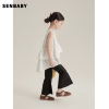 senbaby女童套装夏装儿童时尚不规则，无袖上衣+黑色丝滑薄喇叭裤