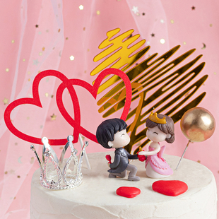 情人节表白求婚情侣蛋糕，装饰求婚婚纱对吻，玩偶爱心气球小插件摆件