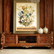 欧式电视柜实木雕花地柜，奢华客厅矮柜影视柜，美式家具法式田园