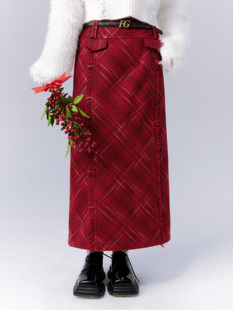 易碎商店·锡兰红茶，复古百搭红格纹半身长裙短裙冬