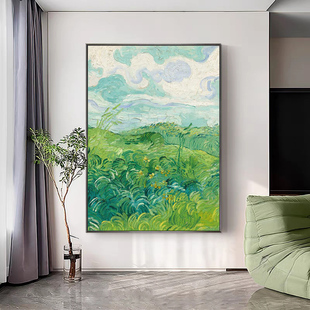 梵高绿色风景diy数字油画手工填色丙烯油彩画 客厅卧室玄关三联幅