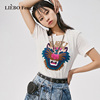 裂帛LIEBOFeng新中式立体刺绣中国风复古正肩半袖设计感短袖T恤女