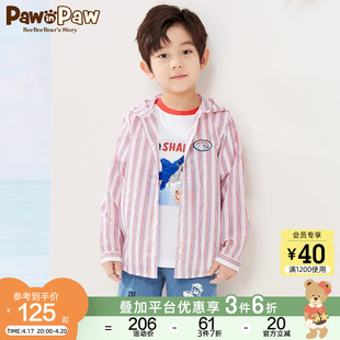 pawinpaw卡通小熊童装，夏季款男童儿童，条纹衬衫式外套洋气