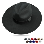 礼帽男款呢子大檐黑色，礼帽法式英伦复古绅士，帽大头围帽子爵士帽