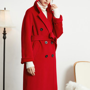9.4山羊绒高端M家红色羊绒大衣女中长款经典气质加厚毛呢外套