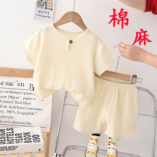 男童棉麻汉服2中国风童装，3岁宝宝t恤4夏装，5亚麻唐装6儿童短袖套装