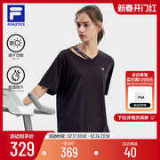 FILA 斐乐女士短袖T恤2023夏宽松速干运动跑步健身短袖衫