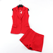 西装马甲套装女2023春秋职业短裤两件套时尚，休闲网红工装外套