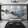 现代中式抽象水墨沙发，书房客厅影视墙布定制电视背景墙壁纸壁画