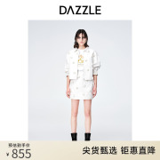 DAZZLE地素奥莱春季白色立体贴布装饰休闲衬衫牛仔外套上衣女