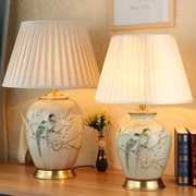 美式乡村陶瓷台灯花瓶欧式全铜复古大号温馨新中式客厅卧