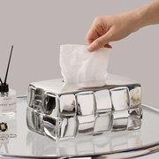 电镀银色纸巾盒客厅高档轻奢现代简约餐桌抽纸盒创意茶几装饰摆件