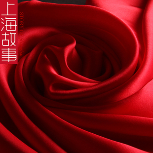 上海故事红色真丝丝巾酒红旗袍，披肩婚礼妈妈女结婚本命年2024