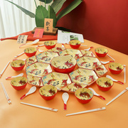 方桌团圆拼盘年年有余釉下彩餐具套装家用菜盘碗筷碟双耳组合六角