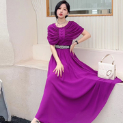 紫色连衣裙大摆显瘦2023夏季气质别致雪纺小众设计减龄长裙女
