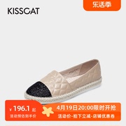 kisscat接吻猫春秋羊皮，撞色渔夫鞋平底一脚蹬，单鞋女ka21171-50