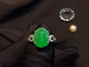 天然A货翡翠戒指高冰种正阳绿貔貅戒指女老坑满绿绿貔翡翠戒指女
