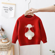女童毛衣韩系套头加绒加厚2023冬季韩版儿童，宝宝兔子针织衫洋