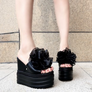 凉拖鞋女士14CM夏季潮韩版百搭时尚厚底室外穿坡跟凉鞋女鞋子