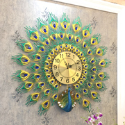 孔雀挂钟客厅现代简约钟表创意家用装饰表壁钟静音电子钟石英时钟