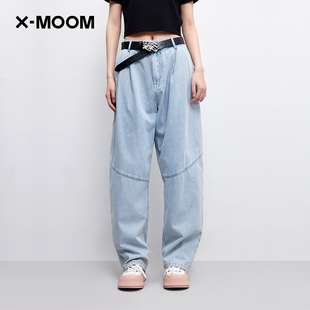 商场同款x--moom2023夏季清爽水洗，宽松显瘦状态牛仔裤女