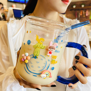 女生喝水的杯子带吸管可爱陶瓷高颜值带盖塑料，玻璃韩式家用耐高温