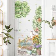 儿童房装饰画绿树植物，雏菊贴纸猫咪向日葵门贴沙发，背景墙贴zdb-2