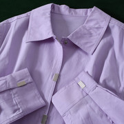2.19元单香芋紫色纯色棉质宽松长袖衬衫春夏女装