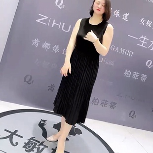 9031芮娜依莲夏款超级显瘦褶皱舒适弹力，坎袖连衣裙加肥加大码女装