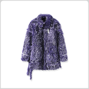 MINNANHUI 品牌意大利进口冬日多巴胺紫色长款可脱卸重工皮草外套