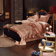 高端别墅欧美式奢华重磅桑蚕丝真丝色织提花样板房六件套床上用品
