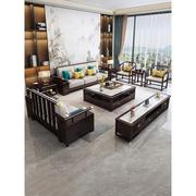 新中式实木沙发现代客厅，中式禅意组合布艺沙发转角，四人位冬夏两用
