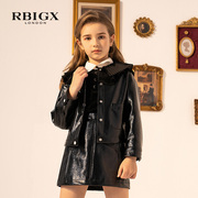 rbigx瑞比克童装秋季设计感儿童女童休闲优雅淑女，甜美外套皮衣