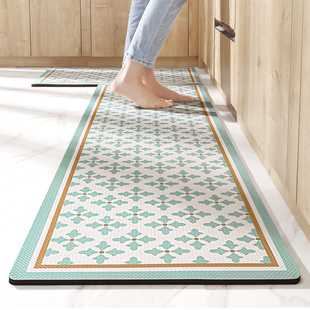 北欧风长条厨房地毯防水防油防滑垫子皮革免洗简约ins风可擦脚垫