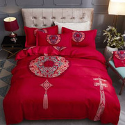 大红色四件套全棉纯棉婚嫁结婚床上用品，婚被春秋婚房婚礼婚庆套件