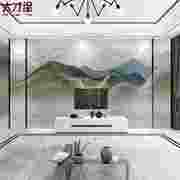 新中式山水壁画客厅壁布电视背景墙壁纸2021影视墙3d立体墙纸